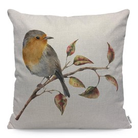 WONDERTIFY Robin Cushion Cover Watercolor Tree Branch Red Yellow Leaves Autumn Bird Fall White Nature Decorative Throw Pillow Covers For Couch, Bed Sofa Pillows Case 45X45 Cm