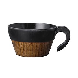 Wakacho Soup Cup, 11.8 fl oz (350 ml), Wood, Lacquer, Two-tone, Natural Wood, Handled, Tableware, Black