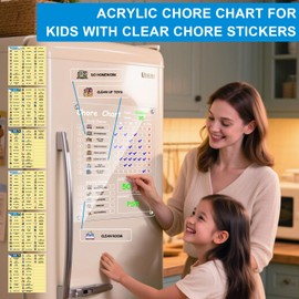 Acrylic Magnetic Kids Chore Chart for 2 Kids, Dry Erase Daily/Weekly Chore Chart with Cute Chore Stickers & 6 Markers for Refrigerator, Clear Chore Board for Kids Chore List for Kids 9"x12"