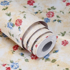 Rose Floral Contact Paper Self Adhesive Shelf Liners for Kitchen Cabinets, Peel and Stick Wallpaper for Shelf Paper Drawer Liner Desk Furniture (17.7" x 117")