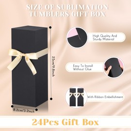 Qilery 24 Pcs Christmas Gift Boxes for Sublimation Tumblers Gift Box with Ribbon for 12oz, 20oz, 30oz Heat Press Sublimation Blanks Tumblers Skinny Tumbler Boxes for Shipping Wrapping(Black)