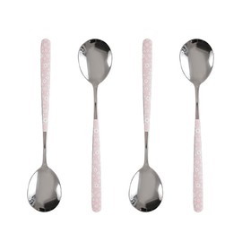 Stainless Steel Soup Spoon,Korean Dessert Pink Daisy Mixed Color Spoon for Home, Kitchen or Restaurant, Set of 4 Pink Daisy Colour Soup Spoons, 8 Inches.