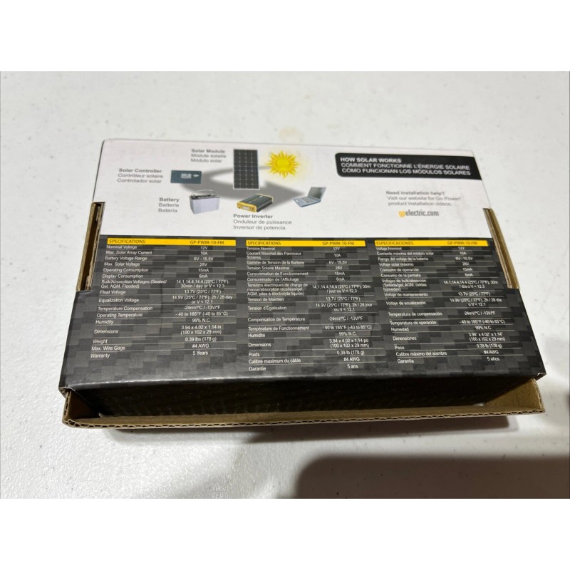 Go Power! 10 Amp PWM Solar Controller GP-PWM-10-FM for 12