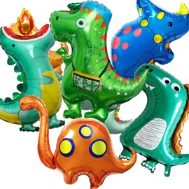 7PCS Large Dinosaur Foil Balloons (20-40 in) for Kids Birthday, Giant Cute Dinosaur Birthday Party Decorations for Boy Jungle Dino Theme Baby Shower Decor Supplies