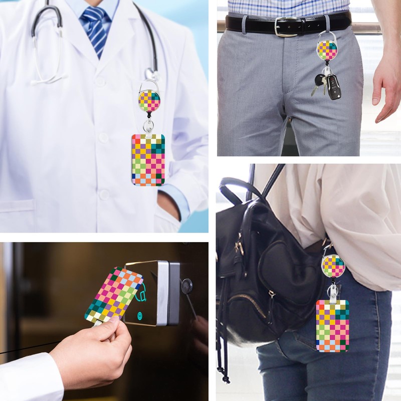 2 Pack Colorful Checkered ID Badge Holder with Clip Badge