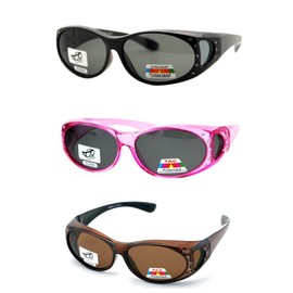The "High Demand" 3 Pair Fit Over Wrap Sunglasses Polarized Lens Wear Over Eyeglasses (3 Pair Black/Pink/Brown)