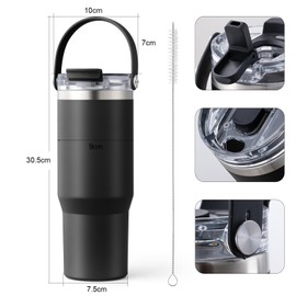 Homealexa Insulated Tumbler 900ml/30oz 304 Stainless Steel, Double Wall Vacuum Design with Leak-Proof Lid and Straw, Perfect for Cold & Iced Beverages Black