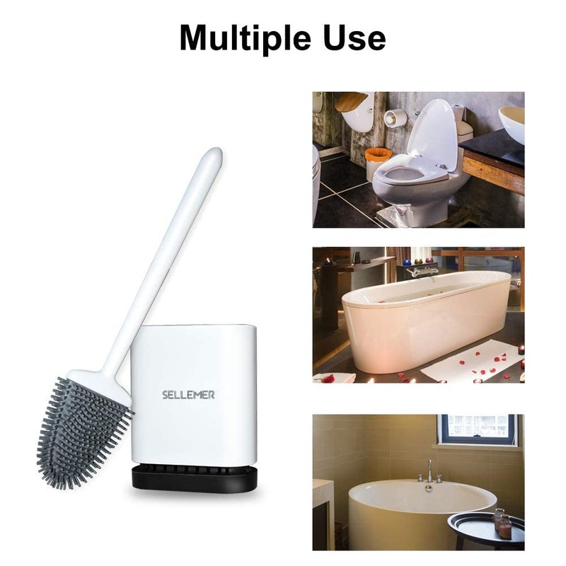 Sellemer Toilet Brush and Holder Set for Bathroom, Flexible Toilet