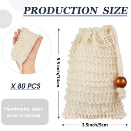 Cunhill Soap Saver Bag Sisal Soap Bag Exfoliating Soap Pouch with Drawstring Bar Soap Bag with Wooden Bead Foaming and Drying Soap Exfoliating Net Soap Saver for Bath and Shower (80)