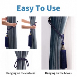 Melodieux Large Decorative Curtain Tiebacks Antique Tassel Holdbacks, Home Office Windows Drapery Fasteners Fringe Ropes, Set of 2 (Royal Blue)