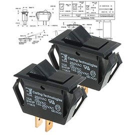 Carling Technologies Rocker Switches TA201-TB-B,(Pack of 2) SPST ON-None-Off BLK
