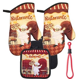 Ristorante Restaurant Happy Fun Chef Kitchen Oven Mitt Pot Holder Set Pack