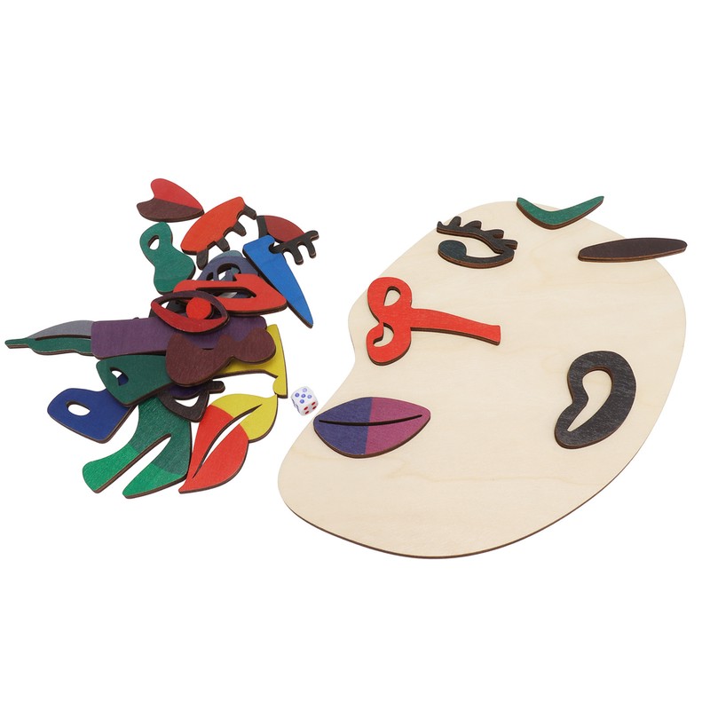 Kids Wooden Puzzle Board 26 Blocks Face Shaped Improve Imagination
