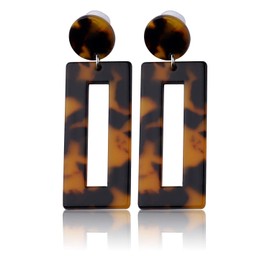 PLITI Tortoise Shell Resin Hoop Earrings Bohemian Statement Acrylic Earrings Dangle Stud Earrings Ear Drops (Rectangle earrings CA)