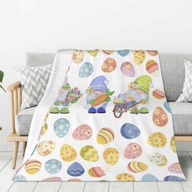 Easter Throw Blanket Gnome Eggs Blankets Soft Lightweight Flannel Warm Cozy Gnome Blanket Gifts for Easter Decorations Kids Adults 40"x30"