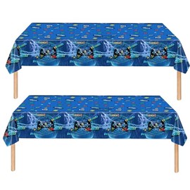 ZSYIULIA 2Pcs Game Party Disposable table cloth for Boys Birthday, Blue Game Cartoon Party Decorations Table Cloth for Game Controller Theme Table Party Favor