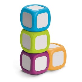 hand2mind Plastic Small Write-On/Wipe-Off Dice for Kids Ages 5-8, Dry Erase Surface On All Sides, Draw Letters, Numbers, and Numeral Operations, 4-Color Dice Measures 2-Inches (Pack of 4)