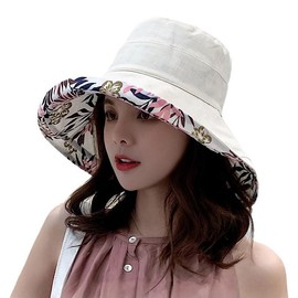Womens Sun Hats Wide Brim Reversible Bucket Cotton Hat Packable,UV Protection 50+