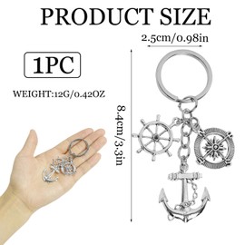 Dumhuts Nautical Keyring Set - Anchor, Compass and Steering Wheel Design, Ideal for Seafaring and Sailing, Durable Zinc Alloy, Includes Gift Bag