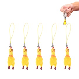 WRITWAA 5Pcs Screaming Chicken Keychain, Mini Funny Yellow Squeaking Chicken Pendant Plastic Squeeze Squawking Chicken for Keys Bags Phones