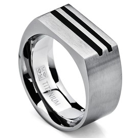 Men's Bold Titanium Pinky Ring Bands with Resin Inlay, Brushed Finish Comfort Fit 10mm Size 9