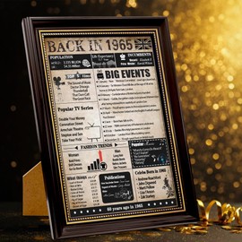 back in 1965 Poster Framed UK 60th Birthday Gifts for Men Women, Vintage Newspaper Happy 60th Birthday Decoration Supplies for 60 Year Old Grandpa Dad (10x13.5 inch, Black Gold)