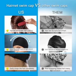 Lynllsh PU Fabric Swim Cap for Long Hair, Women & Men, Adults, Black