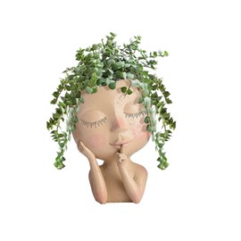 Pcscevcr Resin Succulent Planter Pot, Creative Human Head Vase, Modern Female Face Planter Pot with Drainage Hole, for Home Garden Decoration (Light brown)