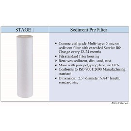 ALTON Commercial Grade Standard Size replacement filters for all standard RO systems, get two times extended service life save time & money Compatible to brands Watts, APEC, iSpring a set of 5 filters