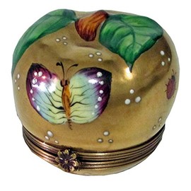 British American Collectibles Hand Painted Collectible Limoges Box, Golden Apple