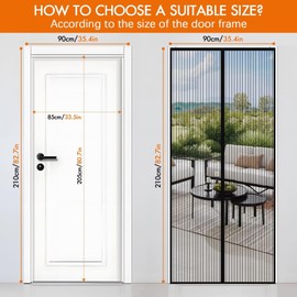 Magnetic Screen Door with Durable Mesh,Screen for Doorway Magnetic Screen Door for Sliding Door Screen Magnetic Closure Keeps Bugs Out, Easy Installation,Fits Door Size up to 35.4″ x 82.7″ / 90x210cm