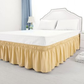 PiccoCasa Elasticated Bed Skirt Ruffled Bed Base Wrap Around Bed Valance Sheet, Brushed Microfiber Bedding Sheet Frame with 38cm Ruffle (Double, Gold)