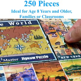 Think2Master Colorful Vintage World Destinations 250 Pieces Jigsaw Puzzle. Fun Educational Toy for Kids, School & Families. Great Gift for Ages 8+ Great Gift for Interested in Traveling 14.2” X 19.3”