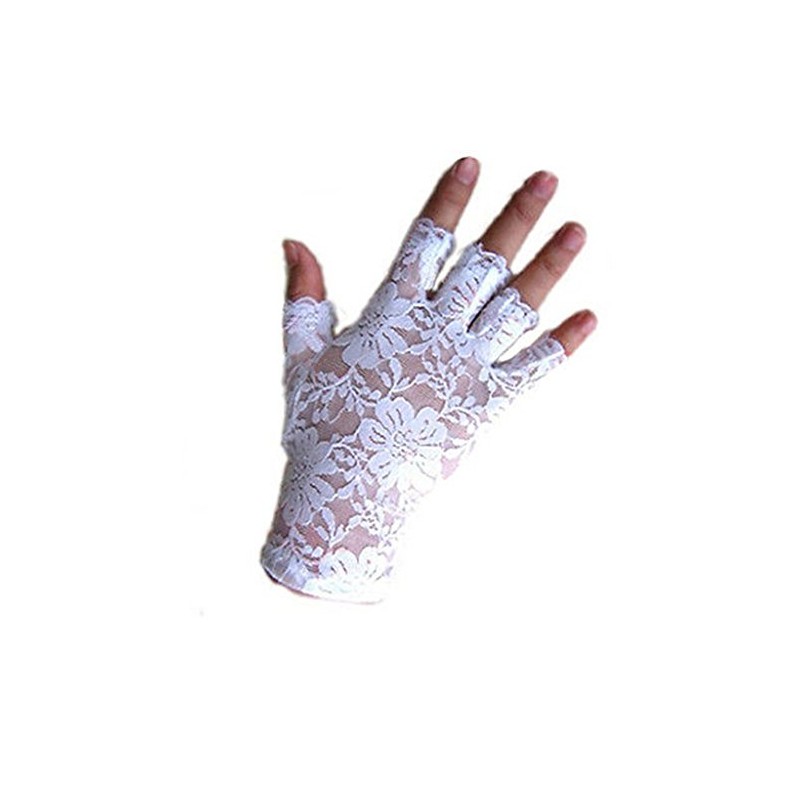 DreamHigh Women Wrist Length Lace Half Finger Gloves (White)