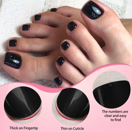 LoveOurHome 240pc Black Press on Toenails Women Fake Toe Nails with Glue Tabs, Black Fake Toenails Press on Toe Nails Glue on Toenails Acrylic Toe Nail Tip Artificial False Toenails for Women Girls