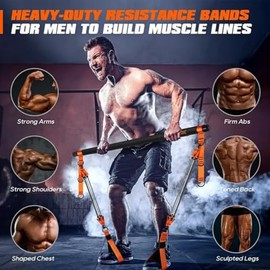 FUFENG Kit Pilates Multifuncional Barra Desmontable Bandas, Resistencia Látex Natural Gimnasio Portatil Entrenamiento Muscular para Piernas, Caderas, 