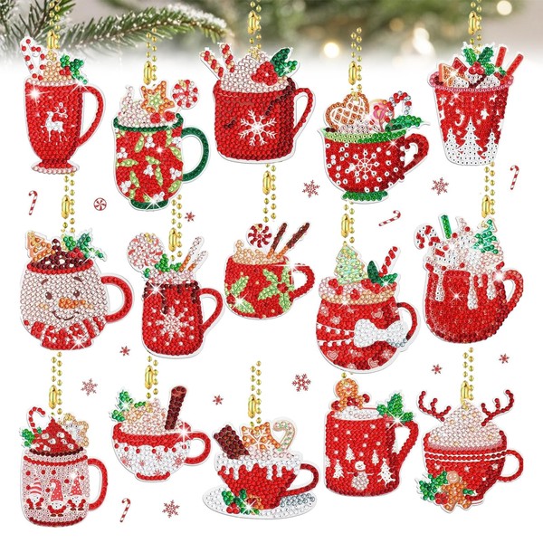 ASFWAGQ Painting Diamond Set of 15 Christmas Key Chains 5D