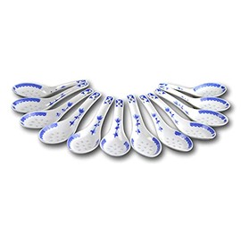12 Pcs Blue and White Porcelain Rice Pattern Soup and Tea Spoons for Table and Dessert