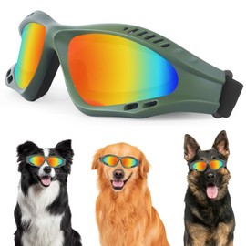 Suxible Dog Goggles for Medium Large Breed, UV Protection Large Dog Sunglasses with Sponge Pad and Adjustable Strap, Waterproof Anti-Fog Goggles for Dogs Sun Glasses Windproof Glasses-Green+Red