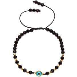 Wizock 4mm Simple Reiki Crystals Beaded Bracelets Protection Spiritual Amulet Bracelets for Women Evil Eye Jewelry Good Luck Gifts (Black Onyx)