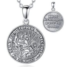 EUDORA Harmony Ball 925 Sterling Silver St Christopher Necklace for Women Men, Saint Christopher Medal Protective Pendant, Good Luck Amulet Jewellery Gift for Husband Wife, 20"