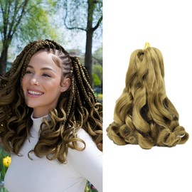 French Curly Braiding Hair 12 Inch 8 Packs 27# Curly Braiding Hair Pre Stretched for Box Braids French Curl Crochet Braids for Black Women Synthetic Hair Extensions (Blonde, 12 Inch)