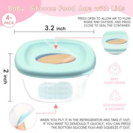 4 Pack Baby Food Storage Containers 4 oz, Baby Silicone Food Jars with Ventilation Valve, Snack Containers with Leak Proof Sealing Lid Microwave Safe, Suitablefor Nurseries, Schools and Travel