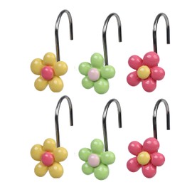 Twofish Home Colorful Flower Shower Curtain Hooks Colorful Flower Anti Rust Shower Curtain Hooks Decorative Resin Colorful Flower Shower Curtain Rings Set of 12