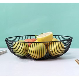 NORHOR Metal Fruit Basket, Iron Wire Fruit Basket, Fruit Bowls, Fruit and Vegetable Storage Basket with Wave Shape Design for Kitchen- Decorative Countertop Centerpiece (Black ruffle)