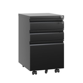 FLIXELIO File Cabinet 3 Drawer with Lock,Metal Rolling Filing Cabinets Under Desk for Home Office,Heavy Duty Mobile Storage Cabinets with Wheels for Legal Files,Assembly Required