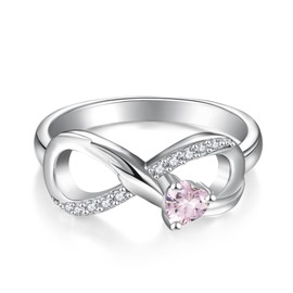 Starchenie Infinity Promise Ring 925 Sterling Silver Angel Wings Heart Pink Tourmaline Ring for Women Size 7