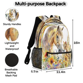 YPPAHHHH Horse Floral Backpacks for Girls Kids Boys, Animal Flower Lightweight School Bags Travel Backpack College Student Bookbag Casual Hiking Daypack Laptop Backpack