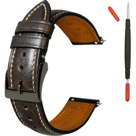 Gomvadr Quick Release Leather Watch Band,Vintage Oil-tanned Pull-up Leather Strap Replacement Watch Straps Men Women 14mm 16mm 18mm 19mm 20mm 21mm 22mm 24mm (19mm, Ash Black), C089LW