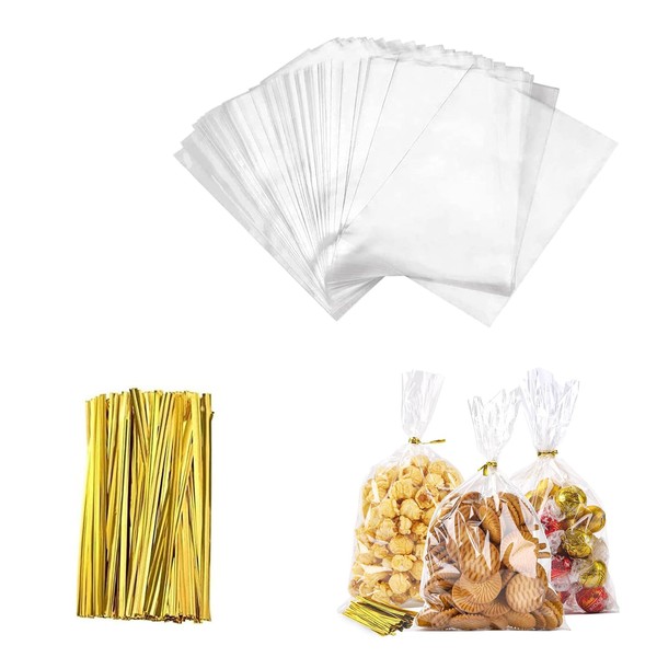 100Pcs Cellophane Bags, 10 x 15 cm Clear Bags with